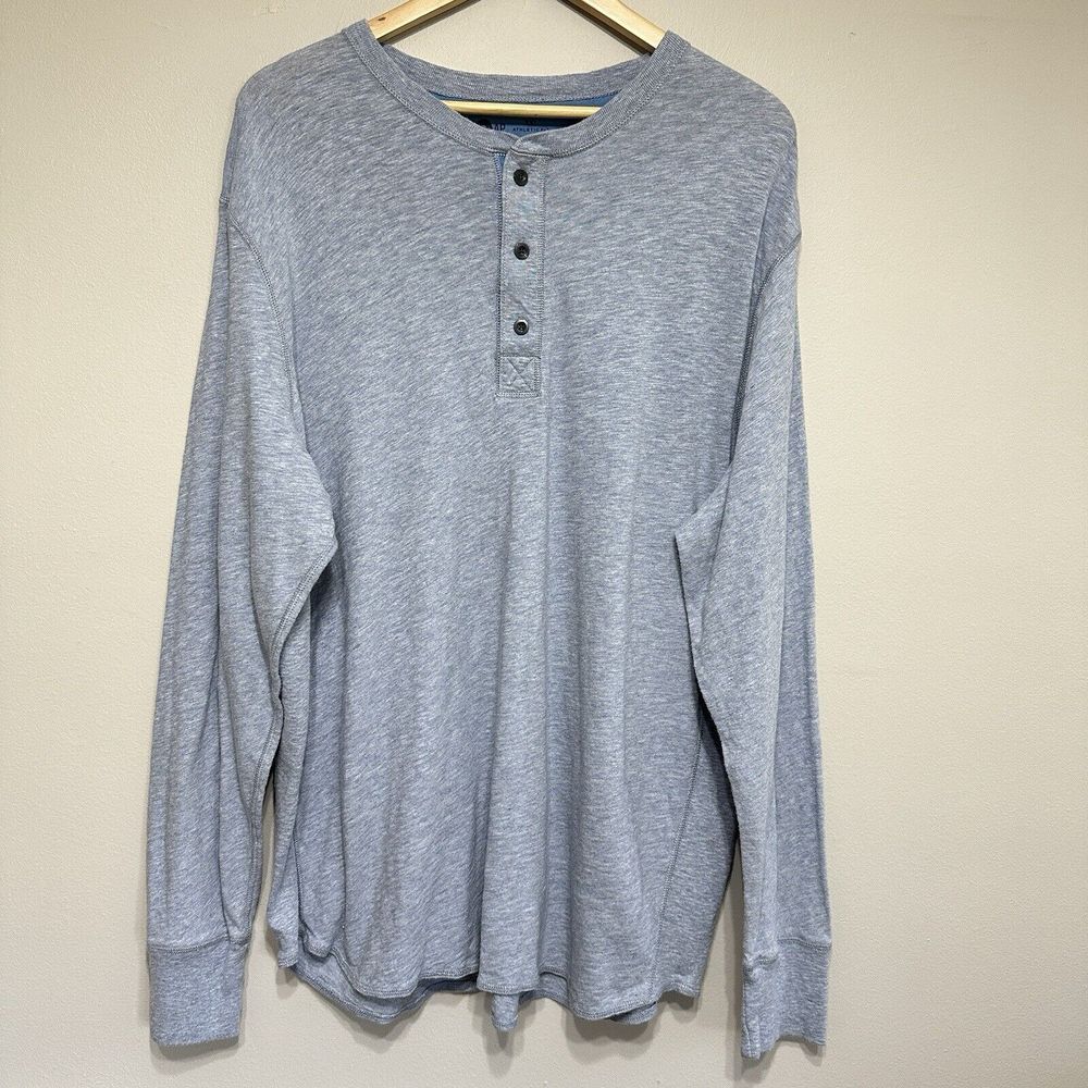 Gap‎ Athletic Fit Henley Shirt Men's XXL Blue Long Sleeve Comfort Casual - Picture 2 of 8